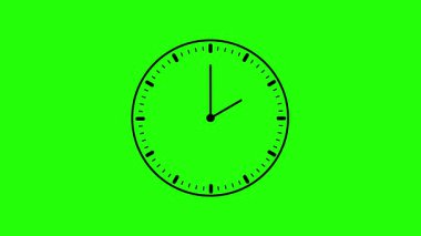 Minimalist analog clock with moving hands rapidly counting down time on a green screen (chroma key)  background
