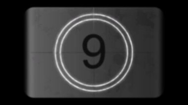 Klasik 8mm film lideri 10 'dan geriye sayım, eski film projeksiyonlu zamanlayıcı karışıklığı homurtusu