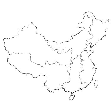 Çin haritası çizimi el çizimi ana hat vektörü
