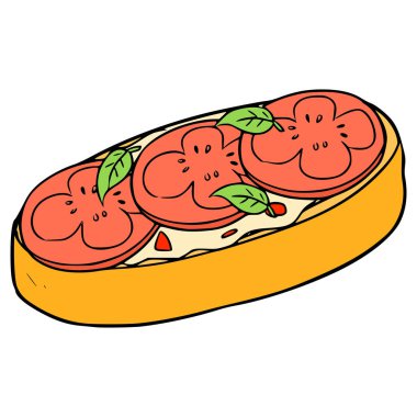 bruschetta illüstrasyon el çizimi izole vektör