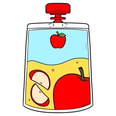 Elma suyu kesesi resimli el izole edilmiş vektör çizimi