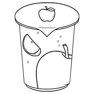 Mühürlenmiş bardak elma suyu. Resimli el çizimi. Taslak çizim vektörü.