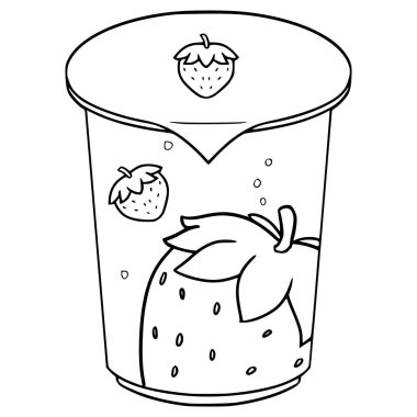 Mühürlenmiş fincan çilek suyu. Resimli el çizimi. Taslak çizim vektörü.