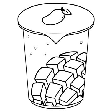 Mühürlü fincan mango suyu, çizim el çizimi taslak vektör.