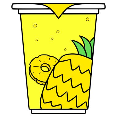 Mühürlü kupa ananas suyu, çizim el izole edilmiş vektör.