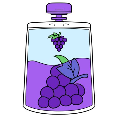 Üzüm suyu kesesi resimli el izole edilmiş vektörü çizdi