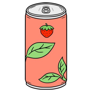 Çilek çayı içmeye hazır. Resimli el çizimi izole edilmiş vektör.