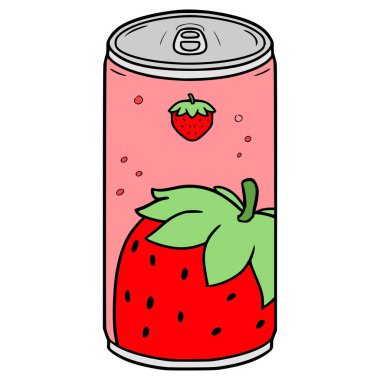 Çilek suyu içmeye hazır. Resimli el çizimi izole edilmiş vektör.