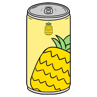 Ananas suyu içmeye hazır. Resimli el çizimi izole edilmiş vektör.
