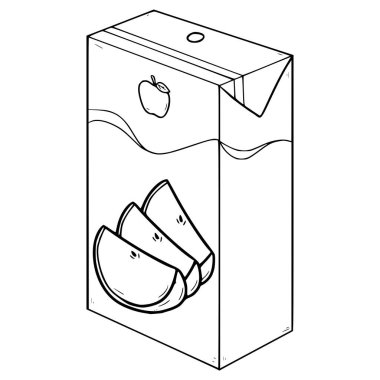 Elma suyu kutusu resimli el çizimi taslak vektörü içmeye hazır.