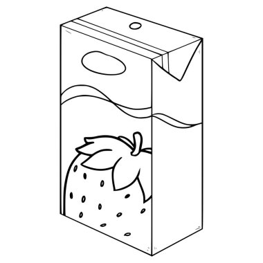 Çilek suyu kutusu resimli el çizimi taslak vektörü içmeye hazır.