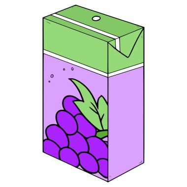 Üzüm suyu kutusu resimli el çizimi izole edilmiş vektörü içmeye hazır.
