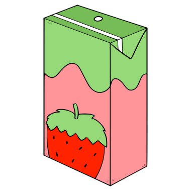 Çilek suyu kutusu resimli el çizimi izole edilmiş vektörü içmeye hazır.