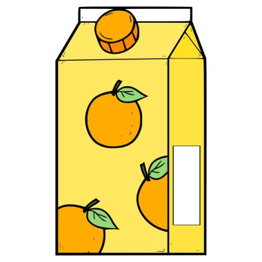 Portakal suyu kutusu resimli el çizimi izole edilmiş vektör içmeye hazır