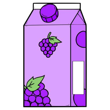 Üzüm suyu kutusu resimli el çizimi izole edilmiş vektörü içmeye hazır.