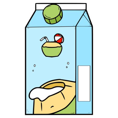 Hindistan cevizi içeceği kutusu resimli el çizimi izole edilmiş vektör içmeye hazır.