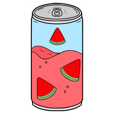 Karpuz suyu içmeye hazır. Resimli el çizimi izole edilmiş vektör.