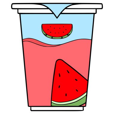 Mühürlenmiş bardak karpuz suyu, çizim el izole edilmiş vektör