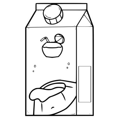 Hindistan cevizi içeceği kutusu resimli el çizimi taslak vektörünü içmeye hazır