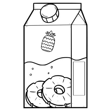 ananas suyu kutusu resimli el çizimi taslak vektörü içmeye hazır.