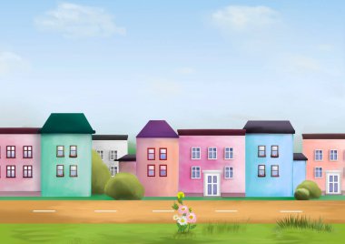 Pastel renklere boyanmış evler.