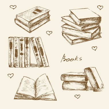 Kitap el çizilmiş vektör llustration kroki ayarla.