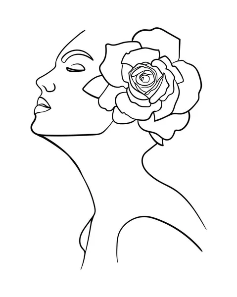 Портрет Обличчя Квіткою Проста Мінімалістична Векторна Ілюстрація Красивої Жінки Малюнок — стоковий вектор