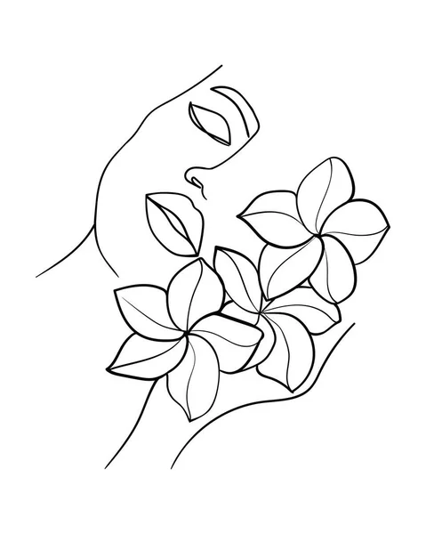 Retrato Rosto Com Flor Simples Ilustração Vetorial Minimalista Mulher Bonita — Vetor de Stock
