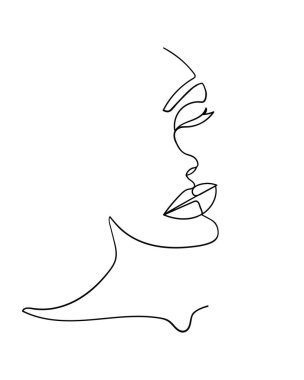 Tek çizgi çizen surat. Soyut kadın portresi. Modern minimalizm sanatı. - Vektör illüstrasyonu