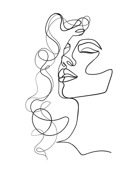 一张画脸和头发的线条 摘要妇女肖像 现代简约主义艺术 矢量说明 — 图库矢量图片