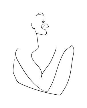 Aralıksız çizgiler, çapraz ellerle kendine sarılan güzel kadın çizimleri. Minimalizm tarzı. - Vektör illüstrasyonu