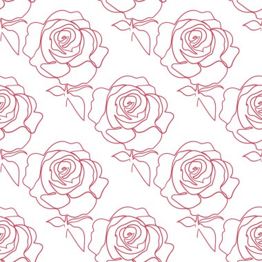 Beyaz arkaplanda gül çiçekleri olan pürüzsüz bir desen. 