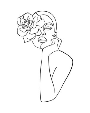 Abstract face with flower rose by one line drawing. Beauty salon logo. Nature symbol of cosmetics. - Vector illustration vector Abstract face with flower rose by one line drawing. Beauty salon logo. Nature symbol of cosmetics. - Vector illustration vector