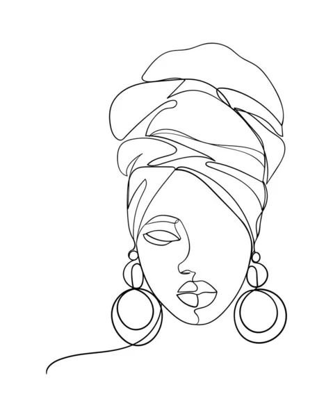 Abstract Portrait Young African Woman Minimalistic Modern Style Line Drawing — Stock Vector