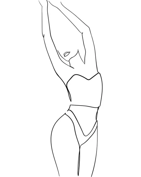 Donna Costume Bagno One Line Drawing Illustrazione Vettoriale — Vettoriale Stock