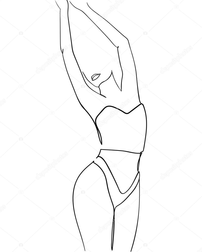 Woman in Swimsuit, One Line Drawing. - Vector illustration