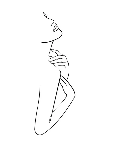 One Line Drawing Woman Modern Minimalism Art Vector Illustration — Stock Vector