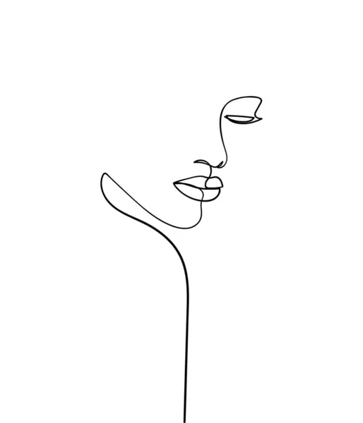 Una Línea Dibujando Cara Retrato Abstracto Mujer Arte Minimalista Moderno — Vector de stock