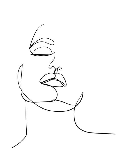 Una Línea Dibujando Cara Retrato Abstracto Mujer Arte Minimalista Moderno — Vector de stock