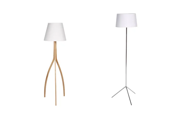 Two modern floor lamps isolated on white background