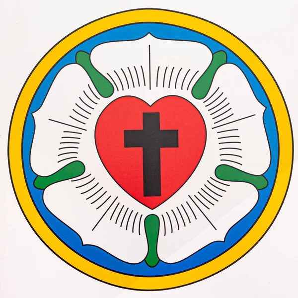 Reformcu Martin Luther 'ın mührü. 1520' den itibaren Haderslev Katedrali, Danimarka 'da 26 Ağustos 2021' de.