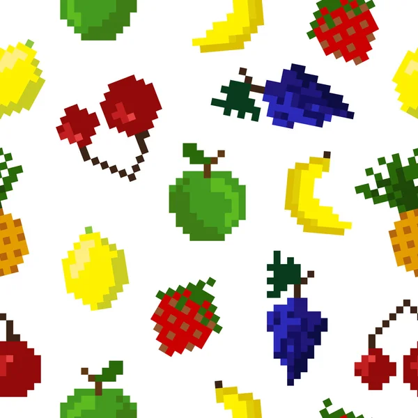 Pixel fruit achtergrond. Vruchten patroon. — Stockvector