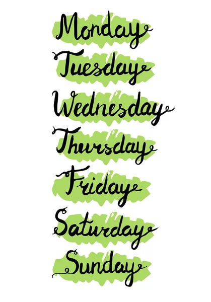 Hand letterin of weekdays. Week calendar. — Stock Vector