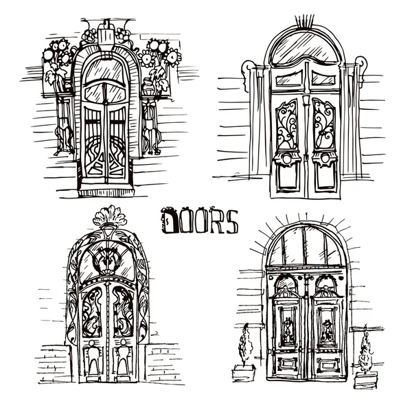 Esbozo de puertas. Viejas puertas dibujado a mano boceto . — Vector de stock