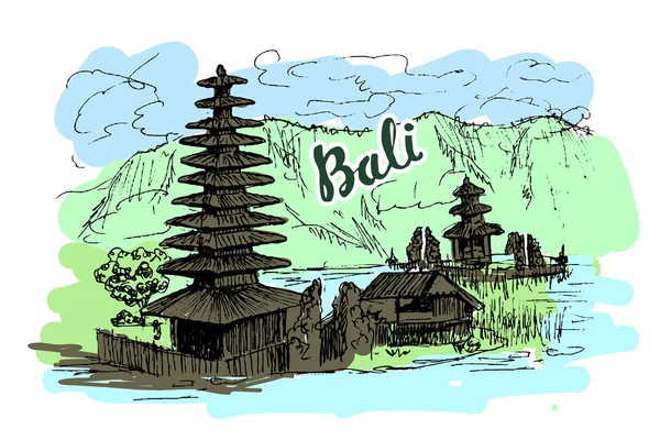 Bali isla scetch cultura y naturaleza. Balinés paisaje dibujado a mano . — Vector de stock