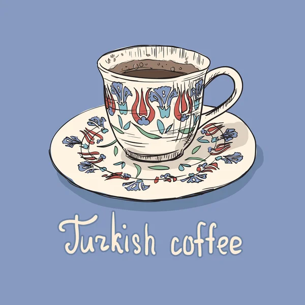 Uno sketch sulla tazza di caffè turca. Tazza di caffè disegnata a mano . — Vettoriale Stock