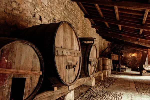 Large wooden barrels of wine. Toning — Stock Photo, Image