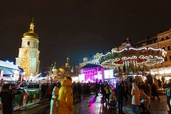 Kiev Ucrânia Janeiro 2020 Celebração Ano Novo Kiev Praça Sofievskaya — Fotografia de Stock
