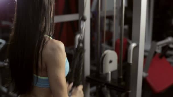 Fuerte joven morena entrenando en gimnasio deportivo . — Vídeos de Stock