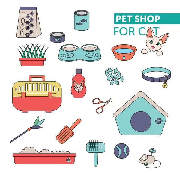 Pet shop vektör çizgi renk Icon set